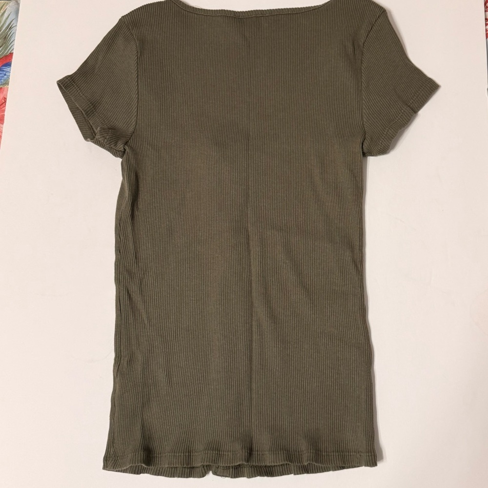 Express Olive Button-Down Ribbed Top - image 3